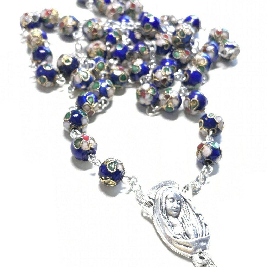 Blue Cloisonne Rosary Blessed By Pope - Prayer Beads | Catholically