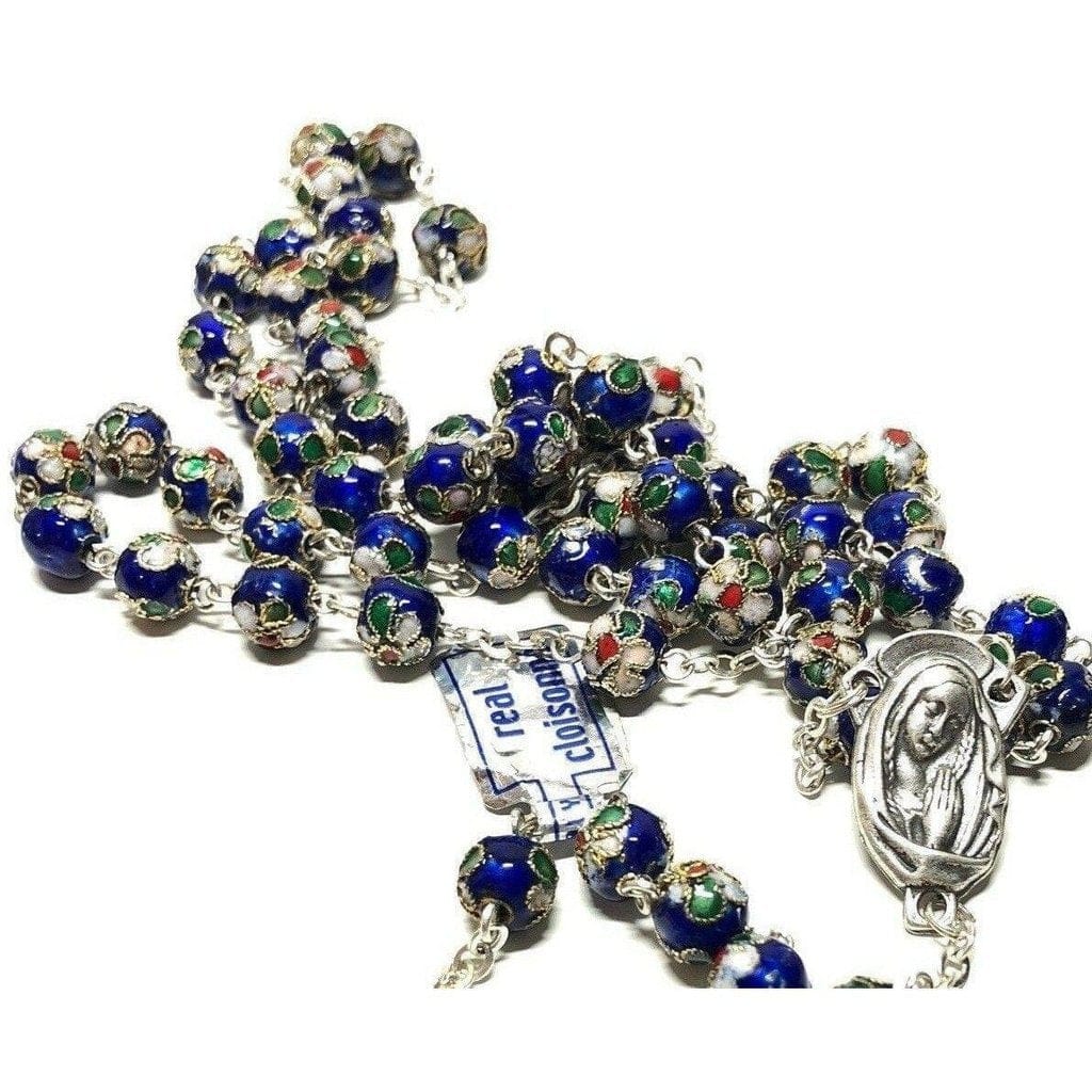 Blue Cloisonne Rosary Blessed By Pope - Prayer Beads | Catholically