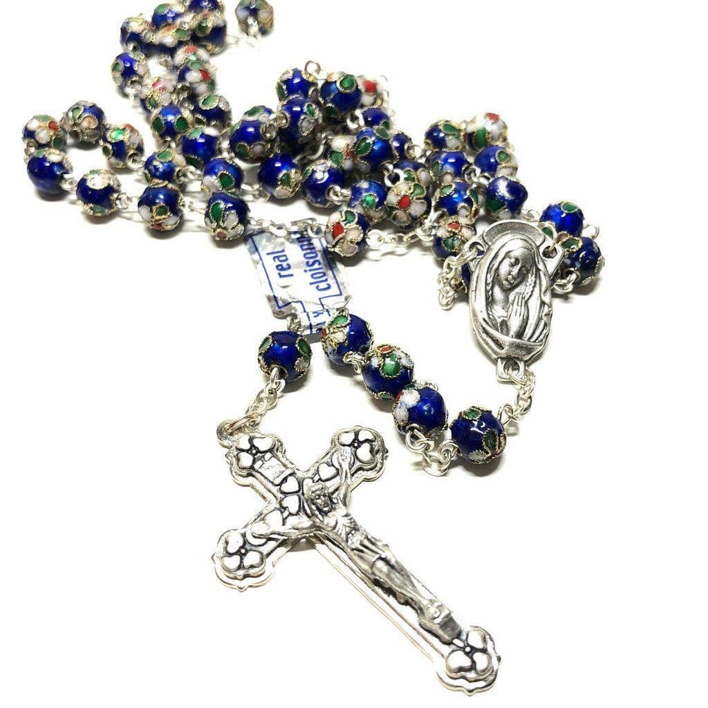 Blue Cloisonne Rosary Blessed By Pope - Prayer Beads | Catholically