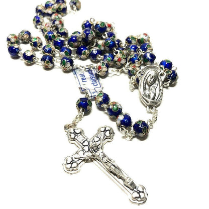 Blue Cloisonne Rosary Blessed By Pope - Prayer Beads | Catholically