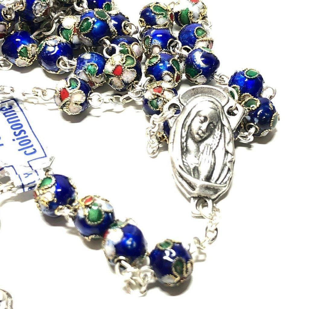 Blue Cloisonne Rosary Blessed By Pope - Prayer Beads | Catholically