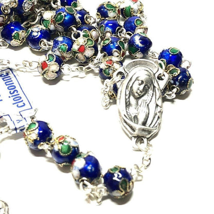Blue Cloisonne Rosary Blessed By Pope - Prayer Beads | Catholically