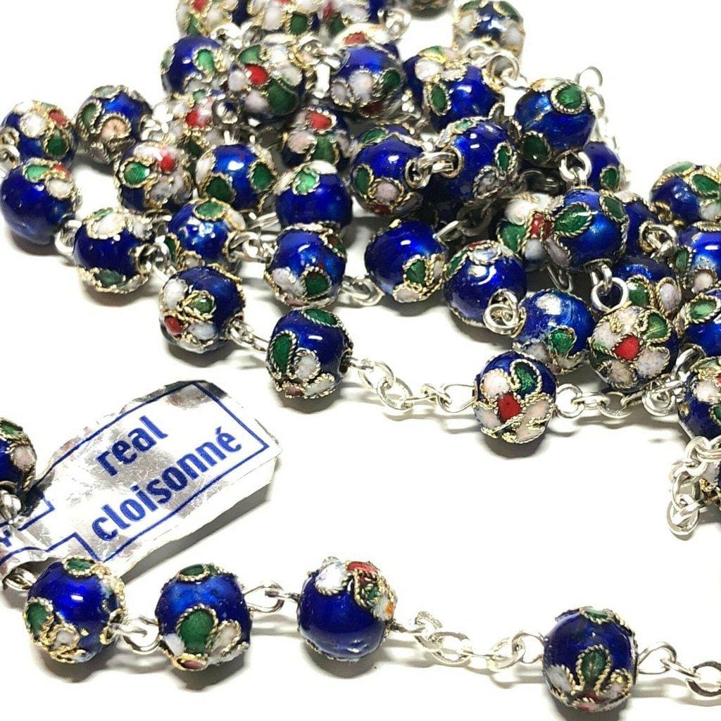 Blue Cloisonne Rosary Blessed By Pope - Prayer Beads | Catholically