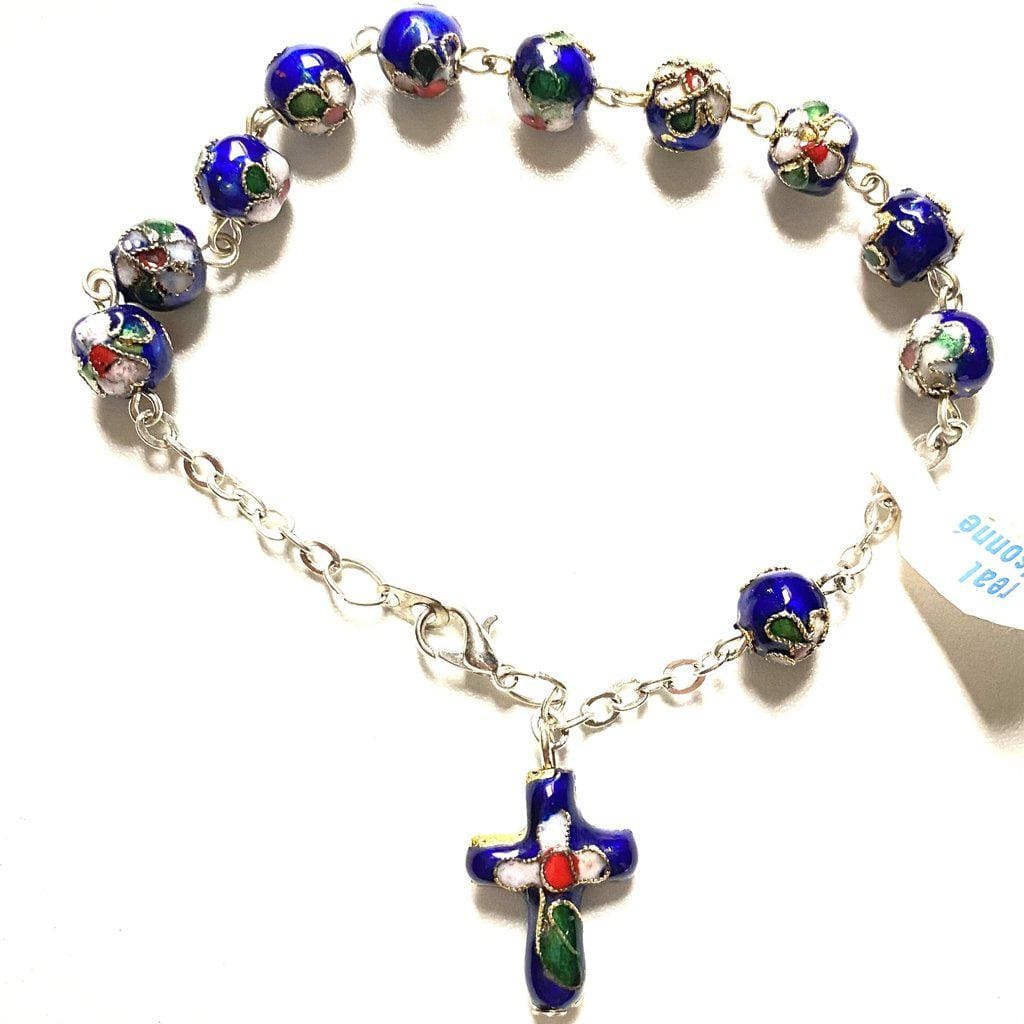 Blue Cloisonne Rosary Bracelet  Blessed By Pope On Request | Catholically