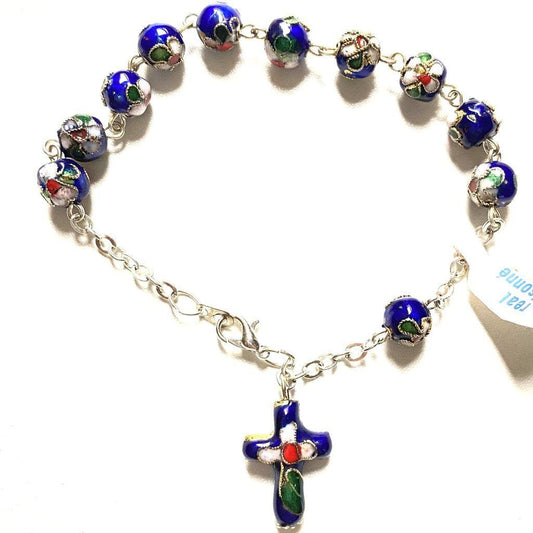 Blue Cloisonne Rosary Bracelet  Blessed By Pope On Request | Catholically