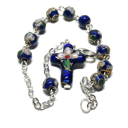 Blue Cloisonne Rosary Bracelet  Blessed By Pope On Request | Catholically