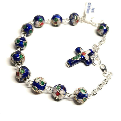 Blue Cloisonne Rosary Bracelet  Blessed By Pope On Request | Catholically