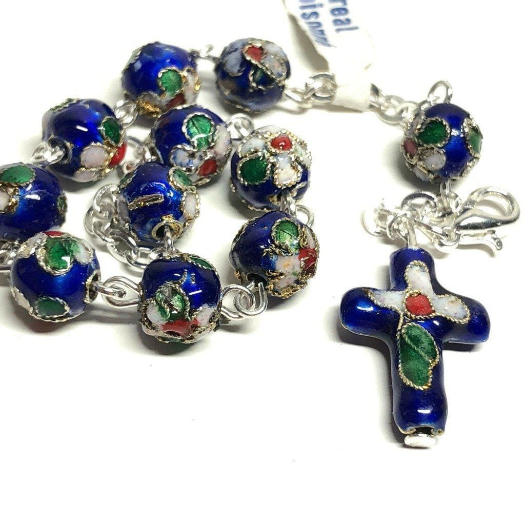 Blue Cloisonne Rosary Bracelet  Blessed By Pope On Request | Catholically