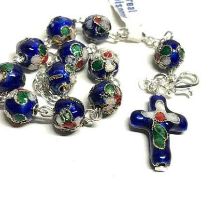 Blue Cloisonne Rosary Bracelet  Blessed By Pope On Request | Catholically
