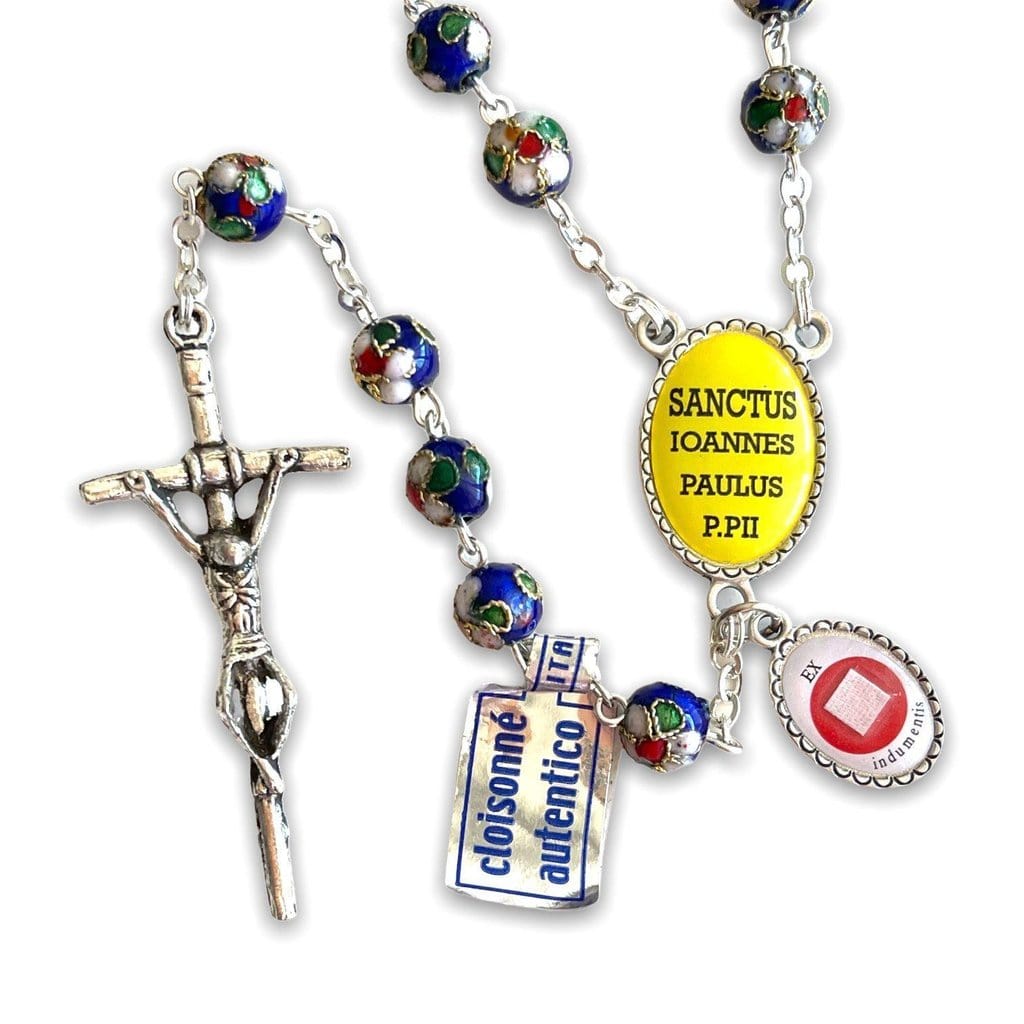 Blue Cloisonne Rosary -St.John Paul II - JPII w/ Relic Medal | Catholically