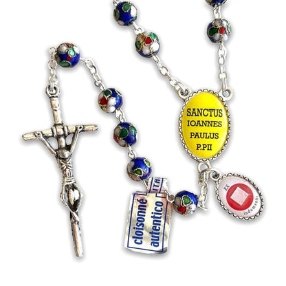 Blue Cloisonne Rosary -St.John Paul II - JPII w/ Relic Medal | Catholically