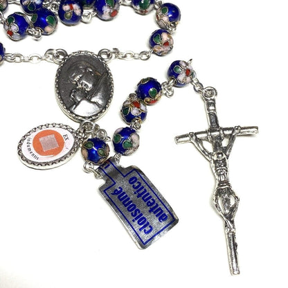 Blue Cloisonne Rosary -St.John Paul II - JPII w/ Relic Medal | Catholically