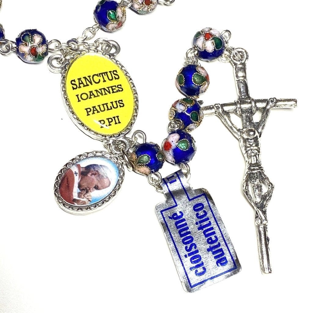 Blue Cloisonne Rosary -St.John Paul II - JPII w/ Relic Medal | Catholically