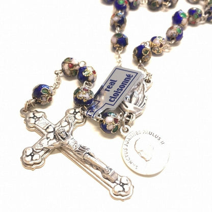 Blue Cloisonne Rosary - St.John Paul II w/ Ex-Indumentis Relic Medal -Blessed | Catholically