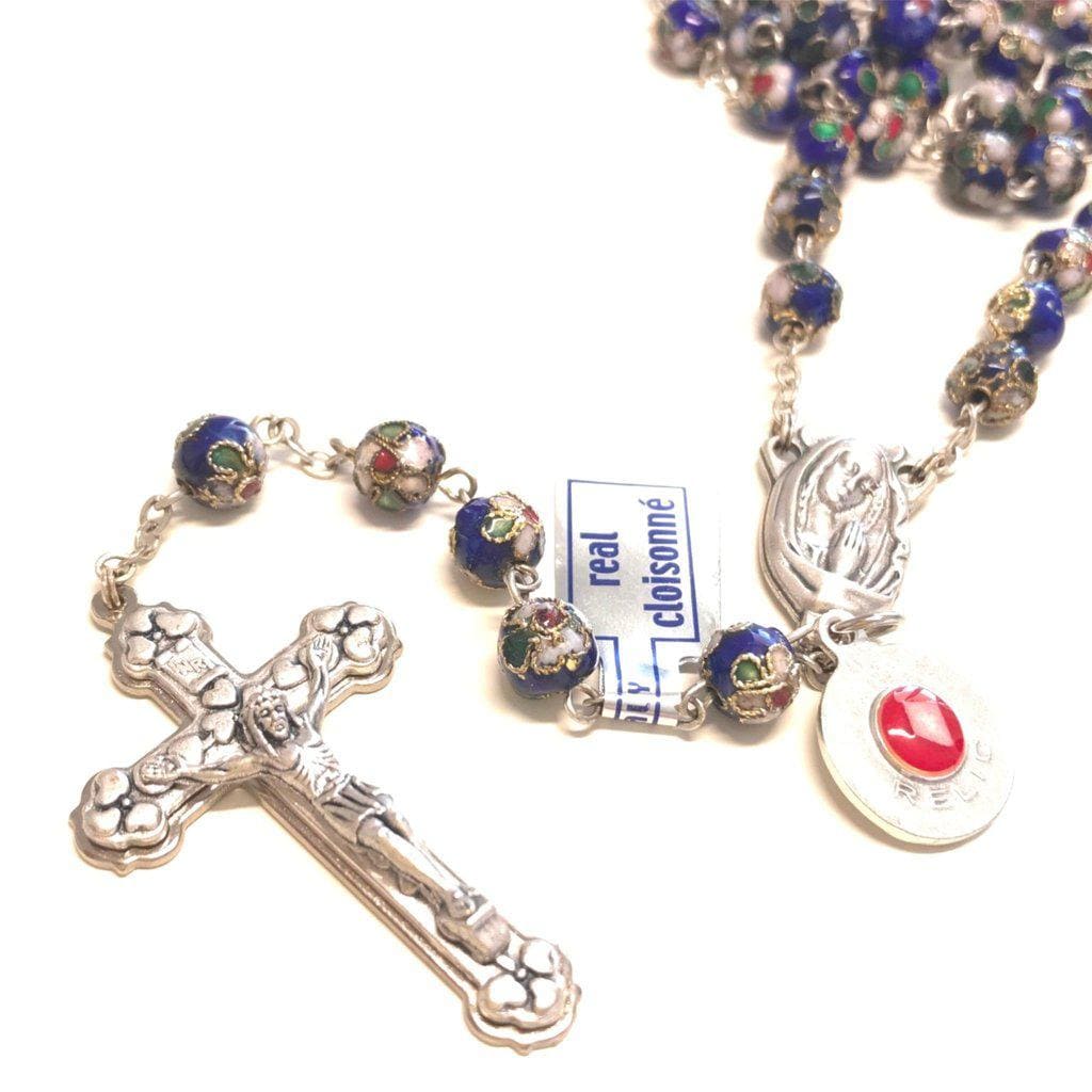 Blue Cloisonne Rosary - St.John Paul II w/ Ex-Indumentis Relic Medal -Blessed | Catholically