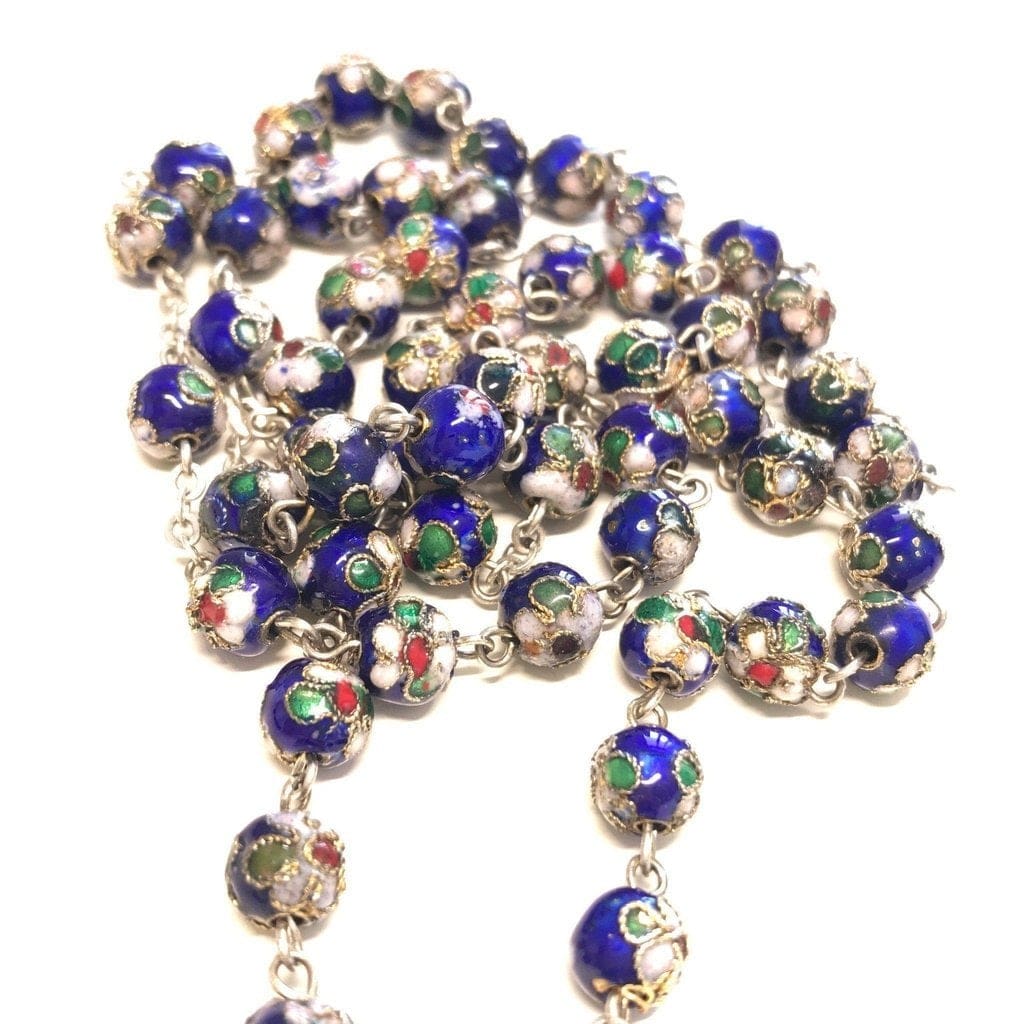 Blue Cloisonne Rosary - St.John Paul II w/ Ex-Indumentis Relic Medal -Blessed | Catholically