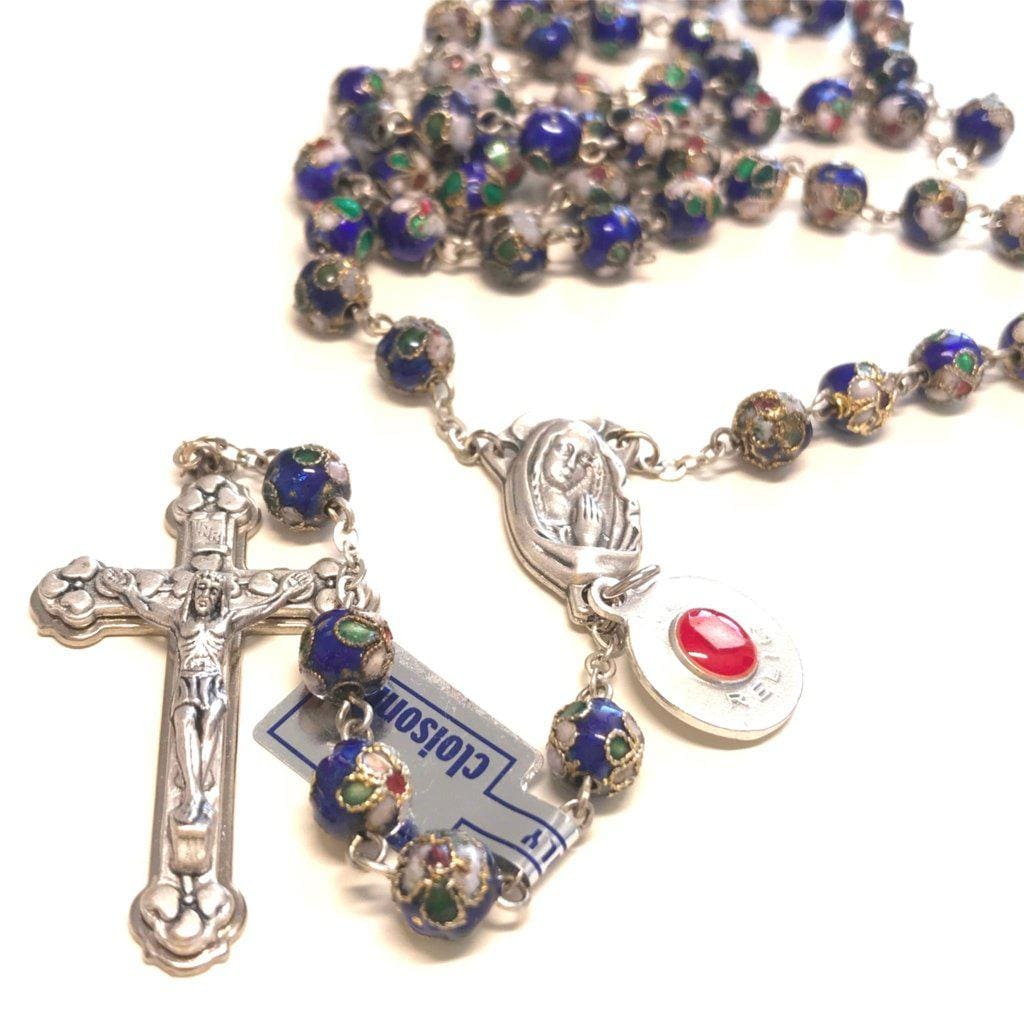 Blue Cloisonne Rosary - St.John Paul II w/ Ex-Indumentis Relic Medal -Blessed | Catholically