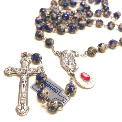 Blue Cloisonne Rosary - St.John Paul II w/ Ex-Indumentis Relic Medal -Blessed | Catholically
