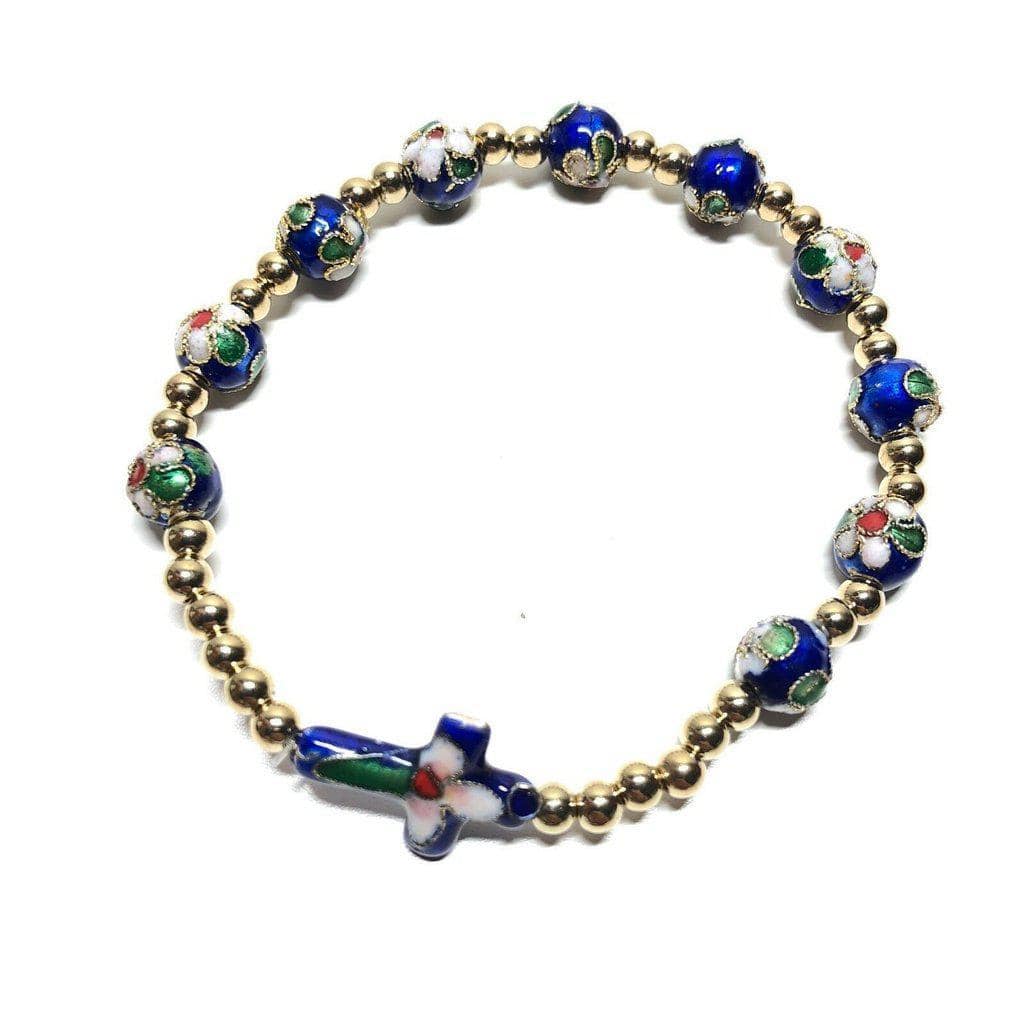 Blue Elastic Stretch Bracelet Cloisonne - Blessed By Pope | Catholically