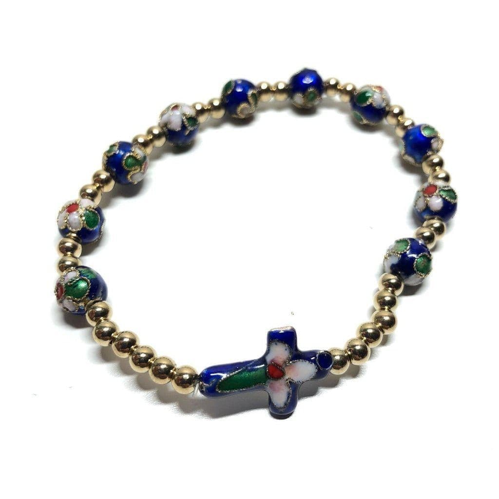 Blue Elastic Stretch Bracelet Cloisonne - Blessed By Pope | Catholically