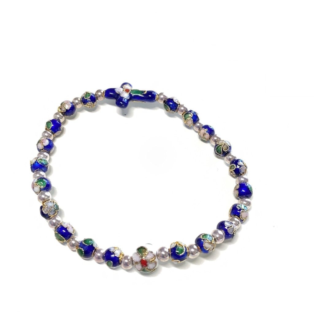 Blue Stretch Bracelet Cloisonne - Blessed By Pope - Catholic Bracelet | Catholically
