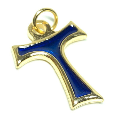 Blue Tau Cross Blessed by Pope Small Pax Et Bonum Franciscan Crucifix | Catholically