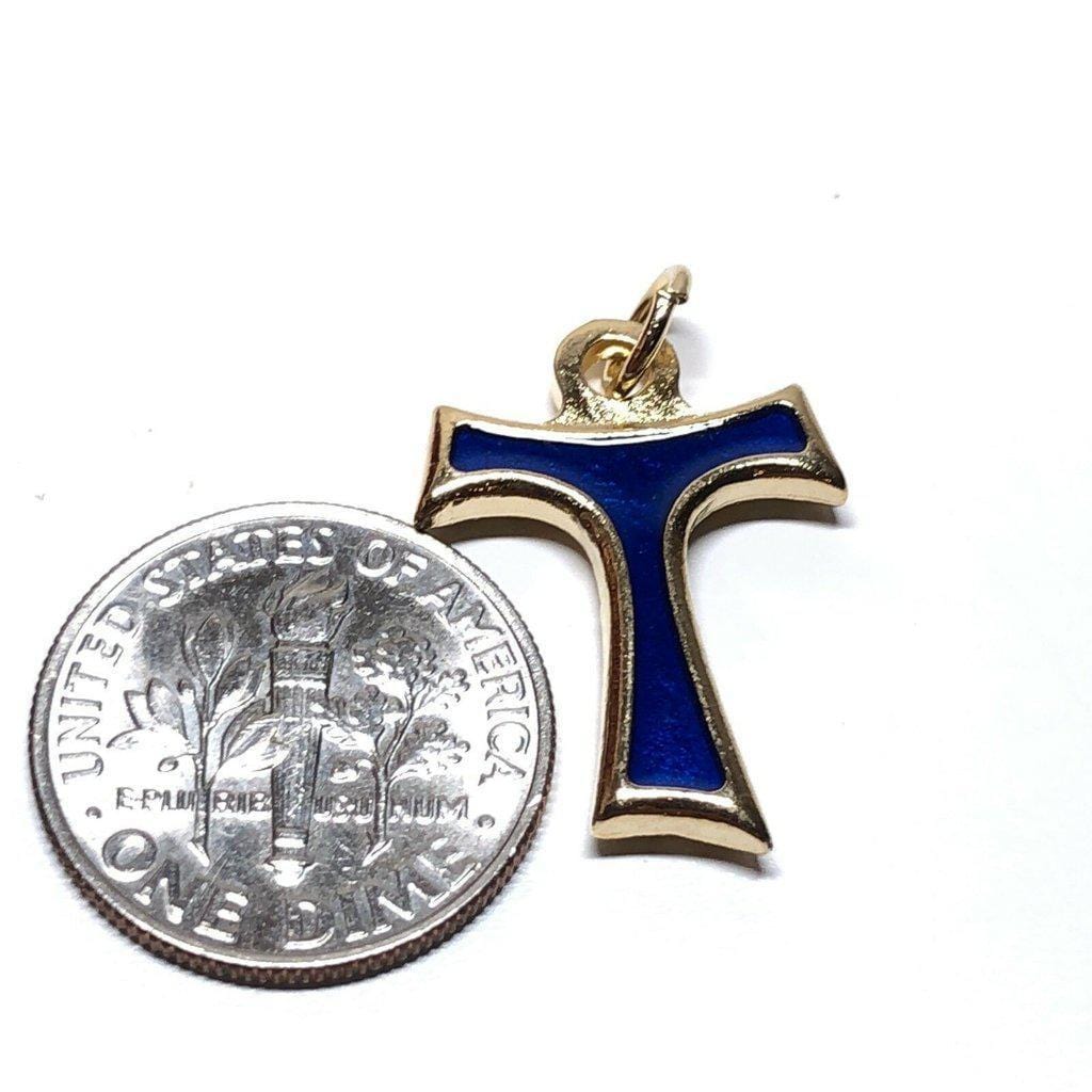 Blue Tau Cross Blessed by Pope Small Pax Et Bonum Franciscan Crucifix | Catholically