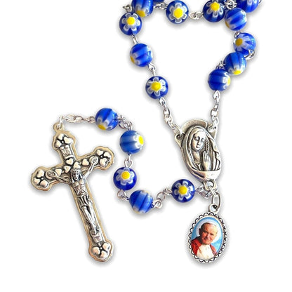 Blue Venetian Glass Murrina - St. John Paul II Relic Rosary | Catholically