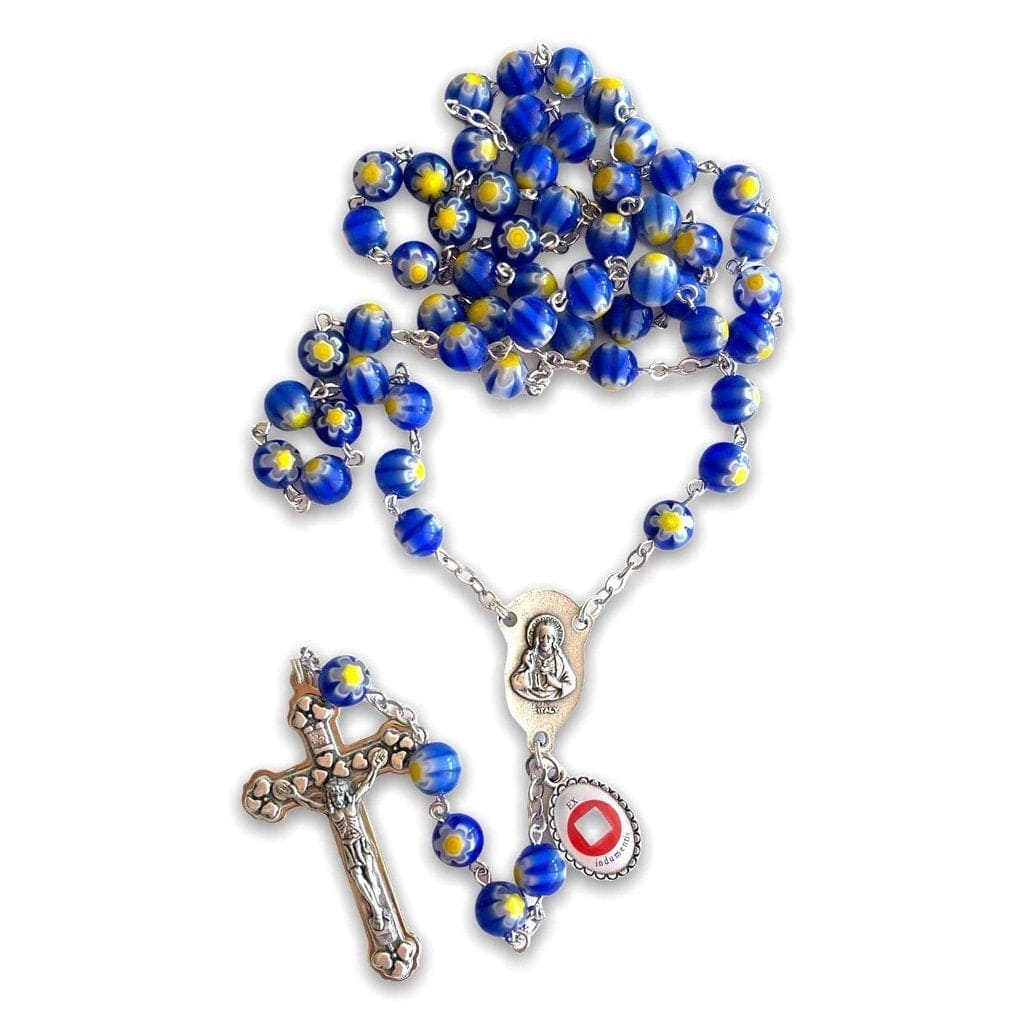 Blue Venetian Glass Murrina - St. John Paul II Relic Rosary | Catholically