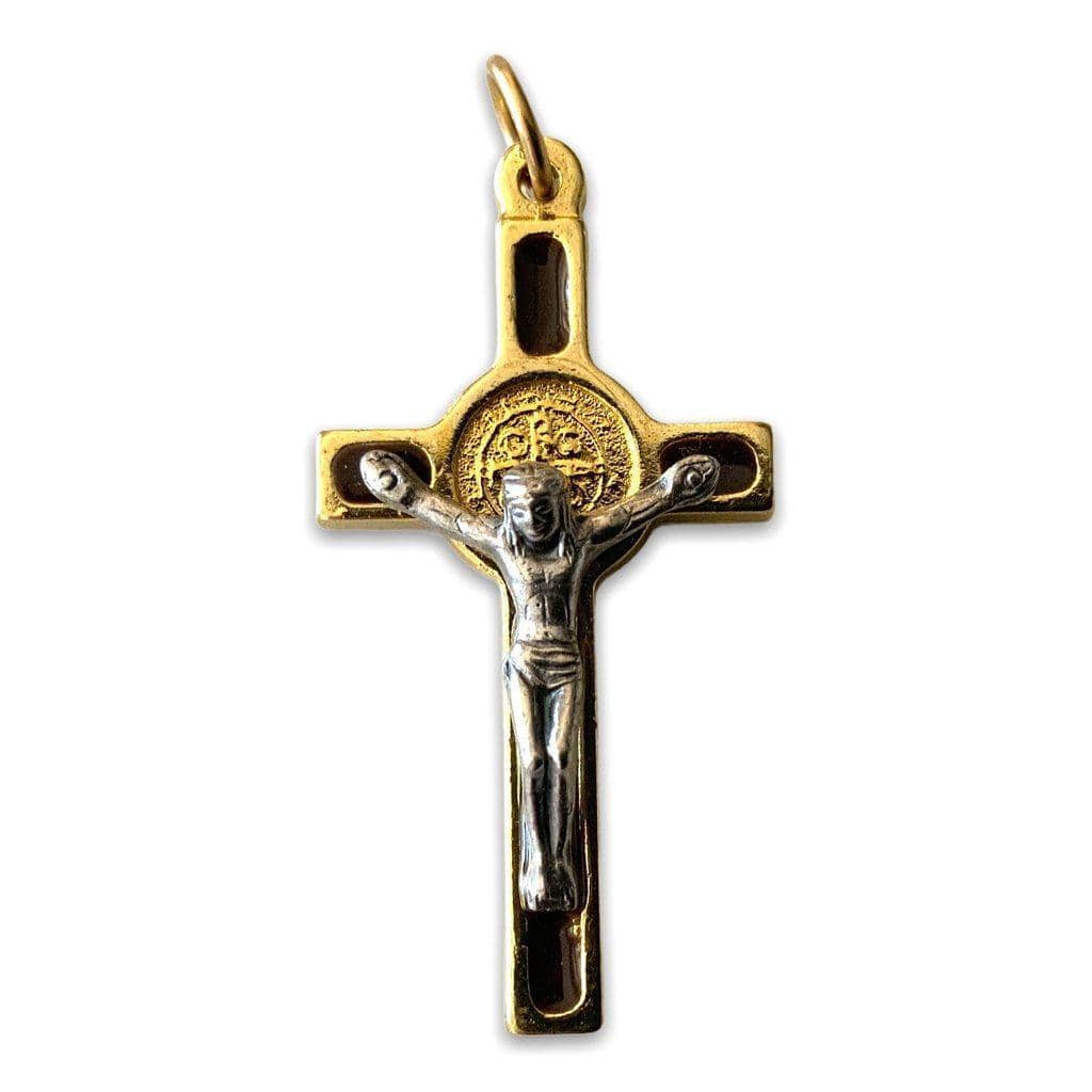 Brown enamel Cross St. Benedict - Tiny Pendant - Rosary Parts - Crucifix | Catholically