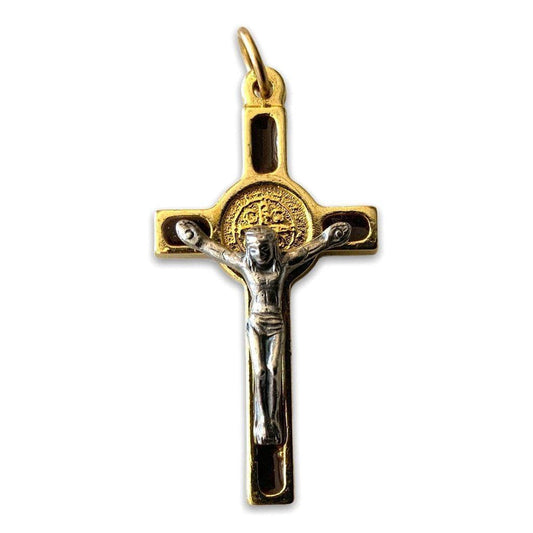 Brown enamel Cross St. Benedict - Tiny Pendant - Rosary Parts - Crucifix | Catholically