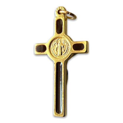 Brown enamel Cross St. Benedict - Tiny Pendant - Rosary Parts - Crucifix | Catholically