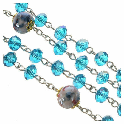 Catholic Virgin Mary Aqua Shiny Crystal Beads Women Rosary Blessed By Pope | Catholically