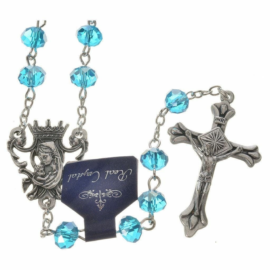 Catholic Virgin Mary Aqua Shiny Crystal Beads Women Rosary Blessed By Pope | Catholically