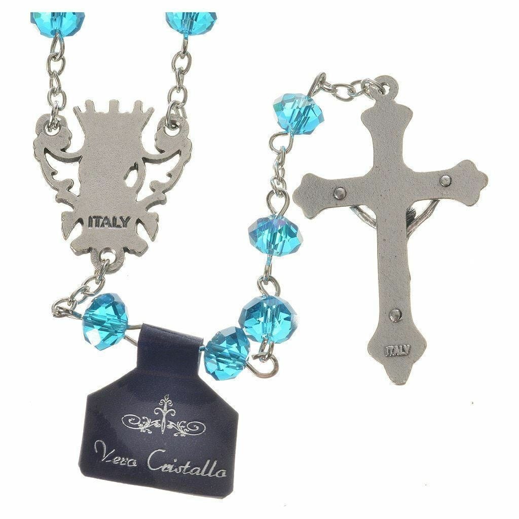 Catholic Virgin Mary Aqua Shiny Crystal Beads Women Rosary Blessed By Pope | Catholically
