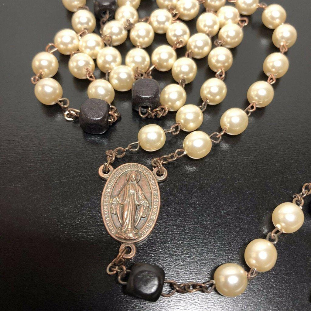 Catholic Virgin Mary Miraculous Medal Mop Mother Pearl Rosary Blessed By Pope | Catholically