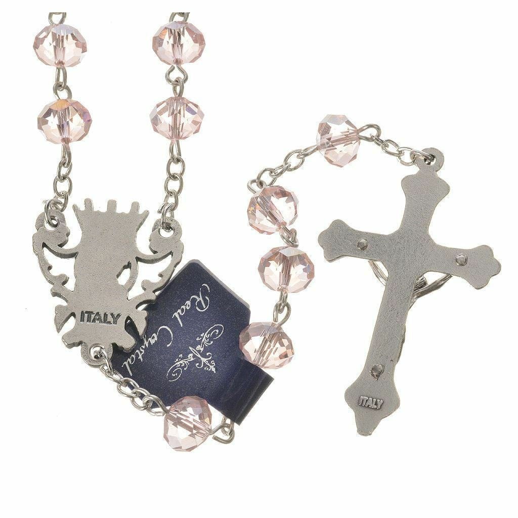 Catholic Virgin Mary Pink Shiny Crystal Beads Women Rosary Blessed By Pope | Catholically