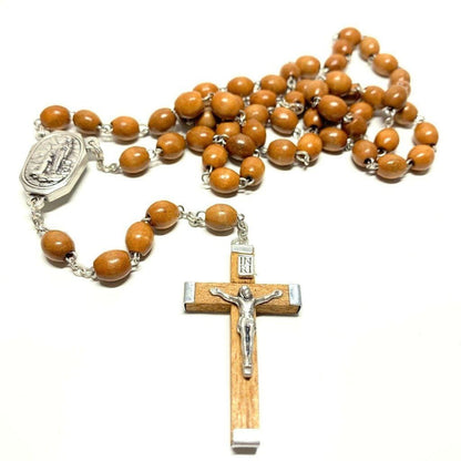 Catholic Wooden Rosary Lourdes Water Relic Medal - Blessed By Pope | Catholically