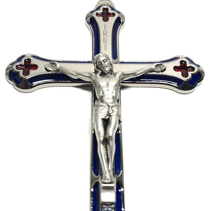 Colorful Blue & Red 5" 1/2 Crucifix - Cross Blessed By Pope | Catholically