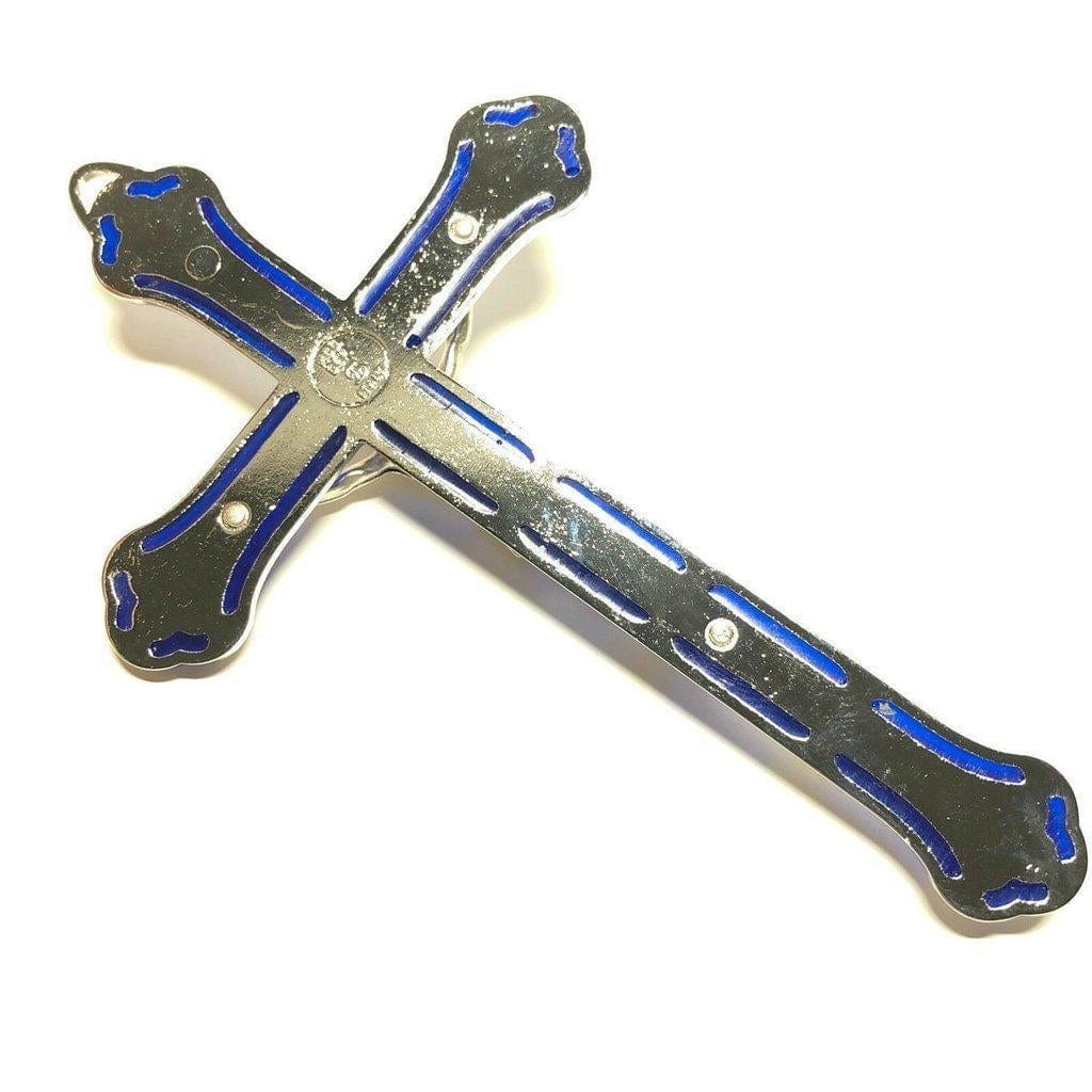 Colorful Blue & Red 5" 1/2 Crucifix - Cross Blessed By Pope | Catholically