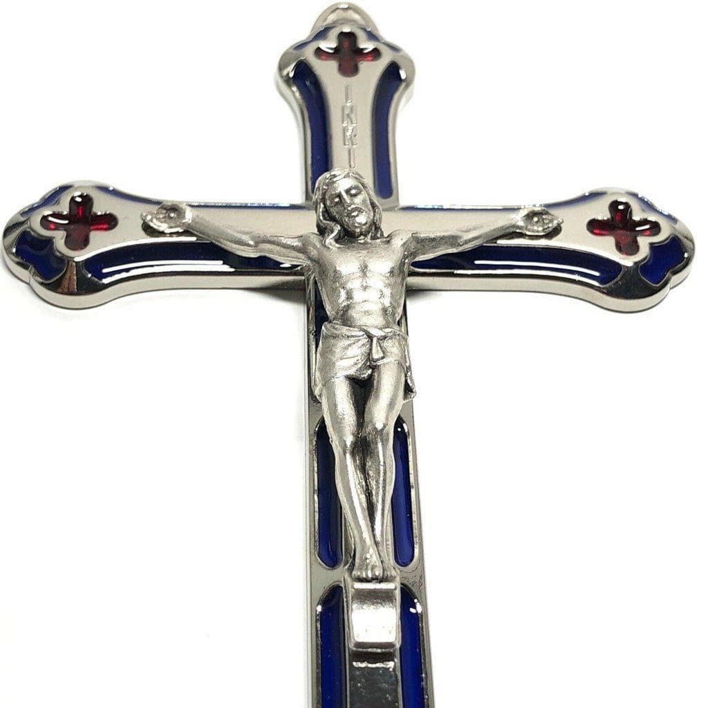 Colorful Blue & Red 5" 1/2 Crucifix - Cross Blessed By Pope | Catholically