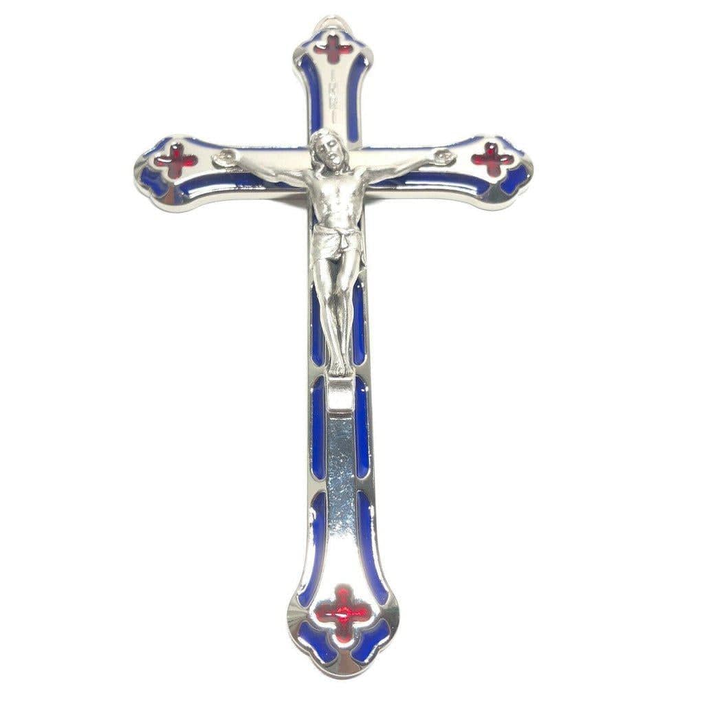 Colorful Blue & Red 5" 1/2 Crucifix - Cross Blessed By Pope | Catholically