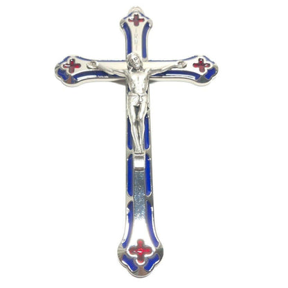 Colorful Blue & Red 5" 1/2 Crucifix - Cross Blessed By Pope | Catholically