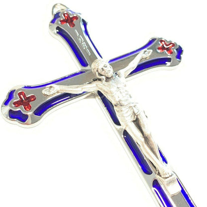 Colorful Blue & Red 5" 1/2 Crucifix - Cross Blessed By Pope | Catholically