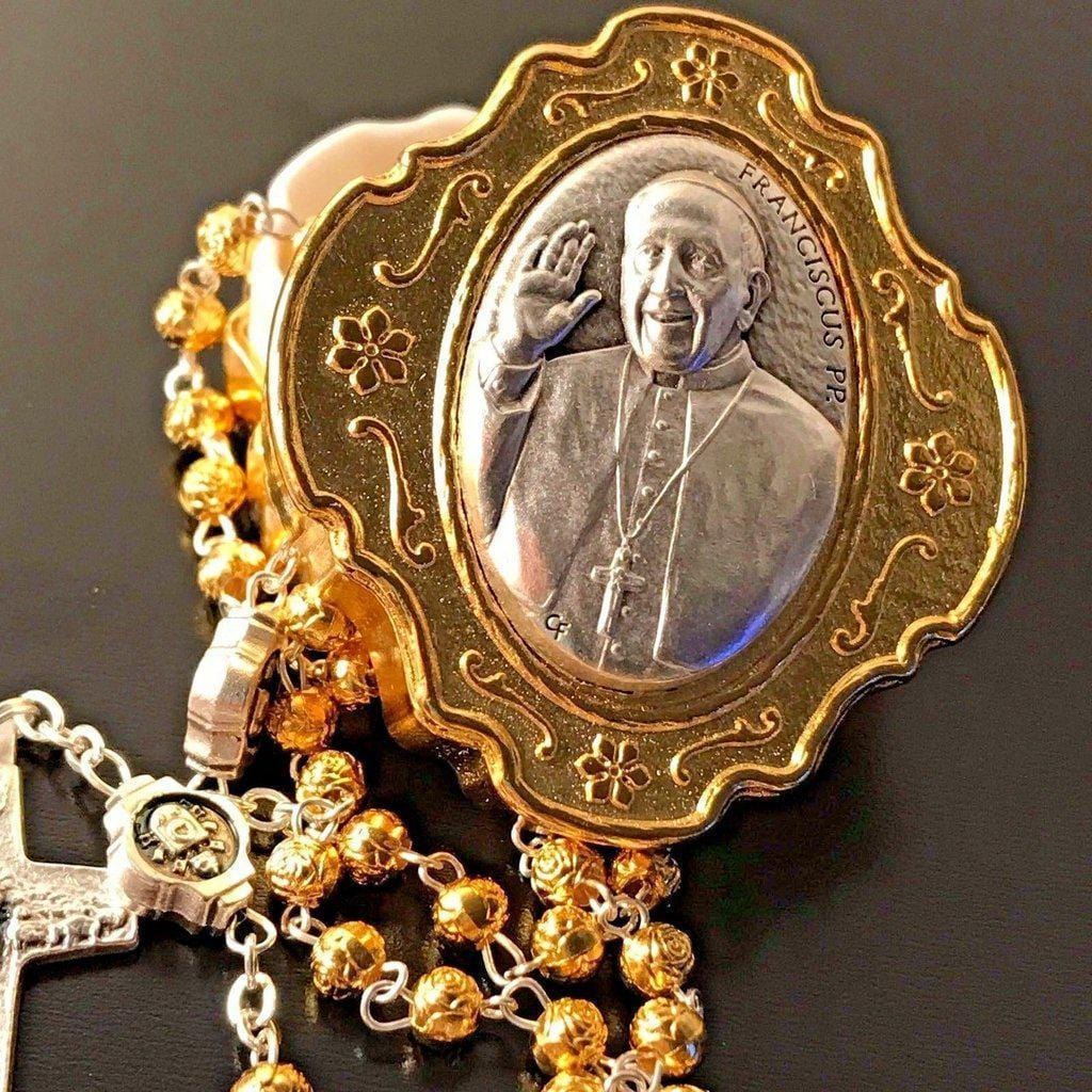 Dedicated To Pope Francis - Tiny Golden Rosary w/ Case - Blessed By Pope | Catholically