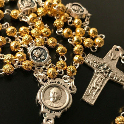 Dedicated To Pope Francis - Tiny Golden Rosary w/ Case - Blessed By Pope | Catholically
