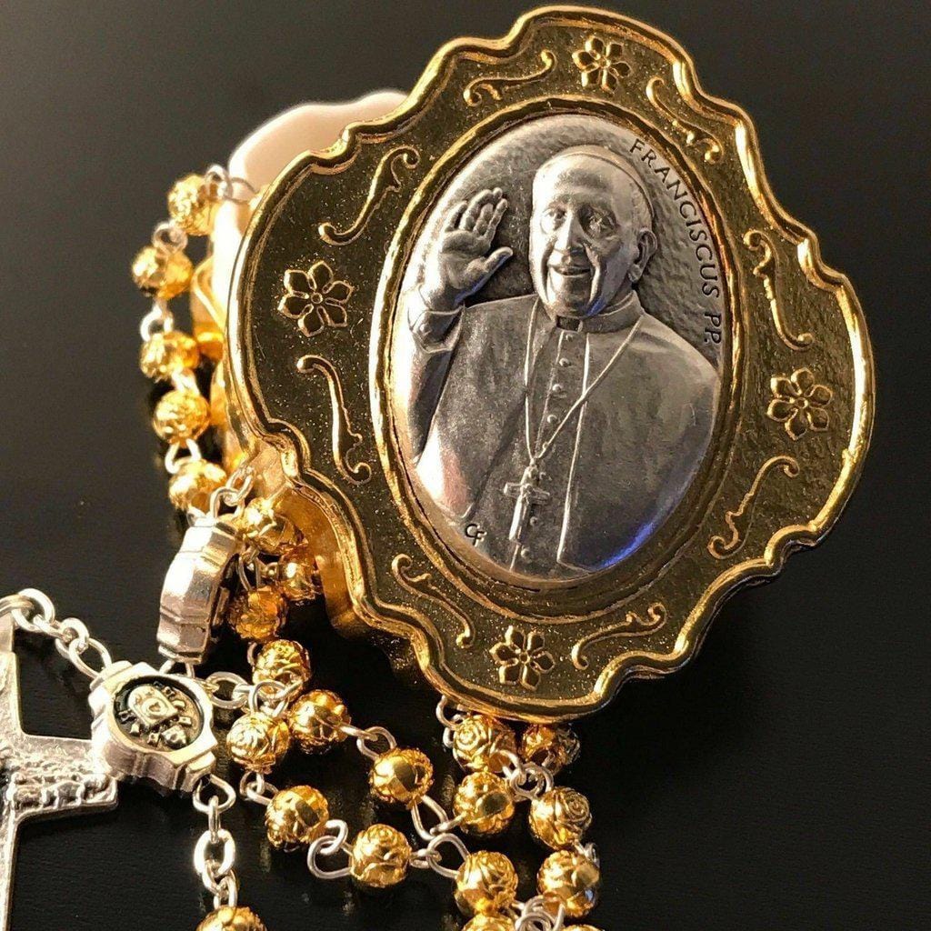 Dedicated To Pope Francis - Tiny Golden Rosary w/ Case - Blessed By Pope | Catholically