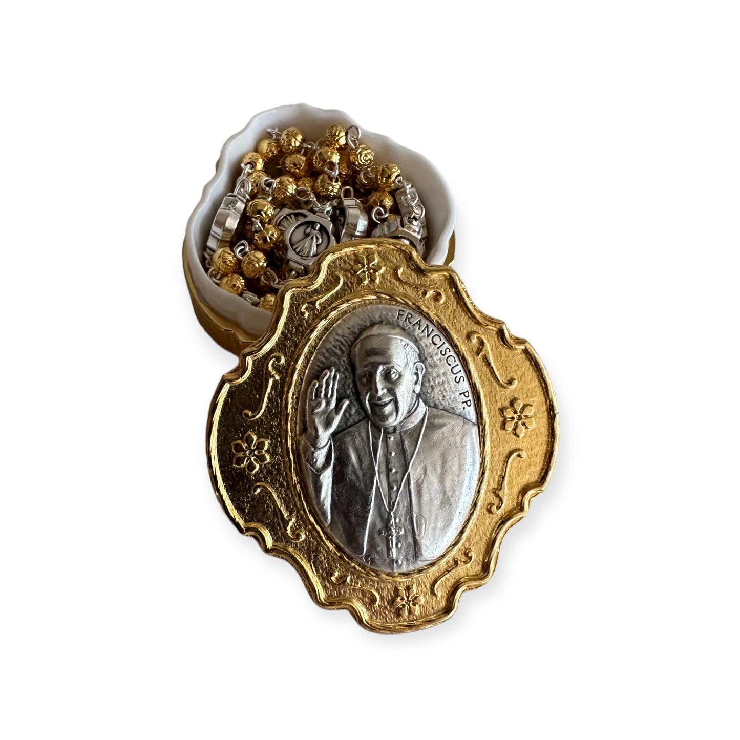 Dedicated To Pope Francis - Tiny Golden Rosary w/ Case - Blessed By Pope | Catholically