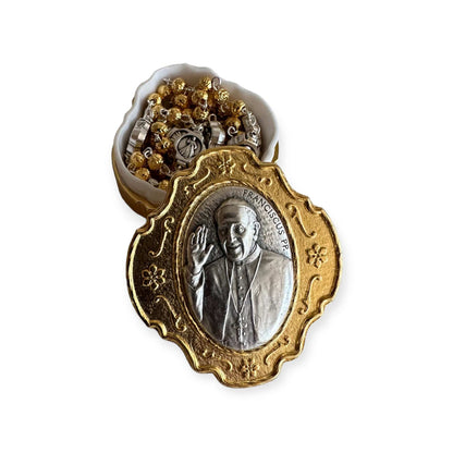 Dedicated To Pope Francis - Tiny Golden Rosary w/ Case - Blessed By Pope | Catholically