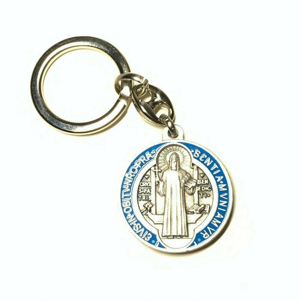 Dual Color Key Chain - St. Saint Benedict Keyring Medallion Exorcism Blessed | Catholically